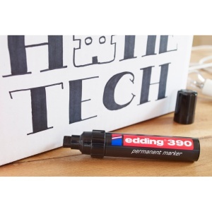 Marker permanent Edding 390, corp plastic, varf retezat 4-12 mm, verde - Img 6