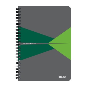 Caiet cu spira A5 Leitz Office, PP reciclabil FSC, 90f, dictando, verde