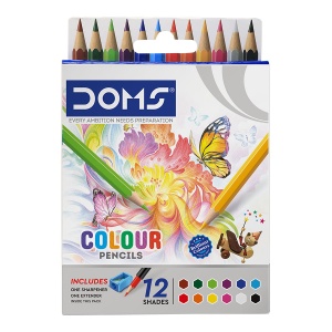Creioane colorate mici hexagonale DOMS, 12 culori, cu ascutitoare