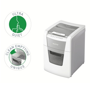 Distrugator documente automat Leitz IQ Small Office P4, crosscut 100 coli, cos 34l, alb/gri - Img 2