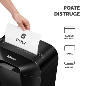 Distrugator documente Fellowes LX45, cross cut, 8 coli, negru - Img 3