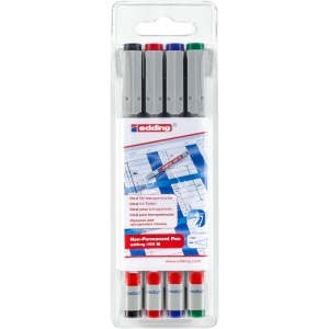 Marker nepermanent edding 152, corp din plastic, varf rotund, 1 mm, set 4 culori: negru, rosu, albastru, verde