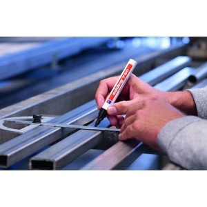 Marker permanent Edding 750, cu vopsea, corp metalic, alb, varf rotund, 2-2-4 mm, galben - Img 3