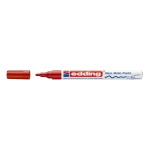 Marker permanent Edding 751 cu vopsea, corp metalic, varf rotund, 1-2 mm, rosu