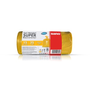 Saci menajeri LDPE, galbeni, 35L, 50x70 cm, 22 microni, 15 saci/rola