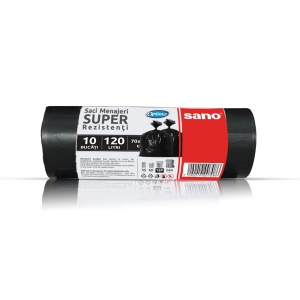 Saci menajeri Sano LDPE, negru, 120L, 70x110 cm, 10 bucati/rola