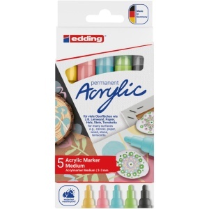 Set markere acrilice Edding 5100, varf 2-3 mm, culori pastel, 5 bucati/set - Img 2