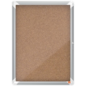 Avizier NOBO Premium Plus, interior, pluta, 4x A4, cu usa si cheie, natur