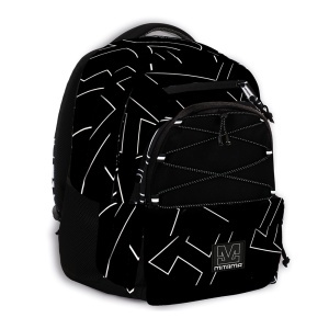 Ghiozdan Mitama, 3 compartimente, design alb cu negru, 43 x 32 x 22 cm