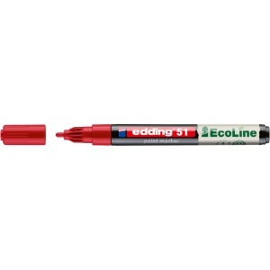 Marker cu vopsea pe baza de apa edding EcoLine 51, corp din plastic reciclat, varf rotund, 1-2 mm, rosu
