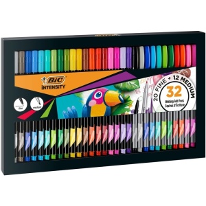 Set 32 linere BIC Intensity, 20 cu varf fin 0.4 mm + 12 cu varf mediu 0.7 mm, multicolor