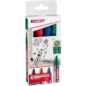 Set 4 markere Edding 360 pentru tabla, varf 1.5-3 mm, negru, rosu, albastru, verde