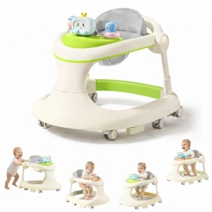 Premergator bebe TAROSSY multifunctional, pliabil, reglabil pe inaltime, cu roti 360° si tava muzicala, Verde