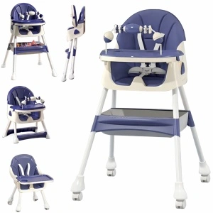 Scaun de Masa 3in1 pentru Bebelusi si Copii Tarossy®, Varsta 6 - 36 luni, Inaltime Ajustabila, Centura de Siguranta in 5 Puncte, Tavita Reglabila si Detasabila, Loc Depozitare, Albastru/ Blumarine