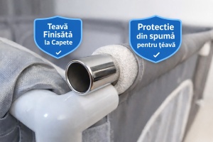 Tarc de Joaca pentru Copii Tarossy®, 180x150 cm, Spatiul de Joaca, 4 x Inele de Sustinere, Plasa de Protectie, 2 Usi cu Fermoar, Varsta 0-5 ani, Gri - Img 3