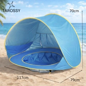 Cort portabil de vara pentru bebelusi, adapost impermeabil pentru plaja, cu piscina, copii 3-48 de luni, Albastru, Tarossy®