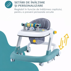 Premergator Copii 2 in 1 Reglabil Tarossy®, Pliabil, Roti 360 Grade, Verde - Img 6