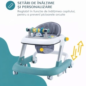 Premergator Copii 2 in 1 Reglabil Tarossy®, Pliabil, Roti 360 Grade, Verde - Img 6