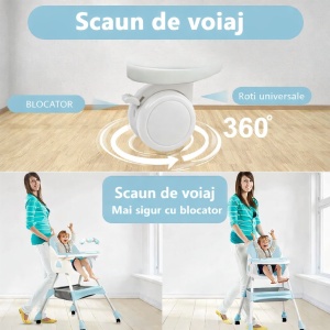 Scaun de Masa 3in1 pentru Bebelusi si Copii Tarossy®, Varsta 6 - 36 luni, Inaltime Ajustabila, Centura de Siguranta in 5 Puncte, Tavita Reglabila si Detasabila, Loc Depozitare, Verde Menta - Img 3