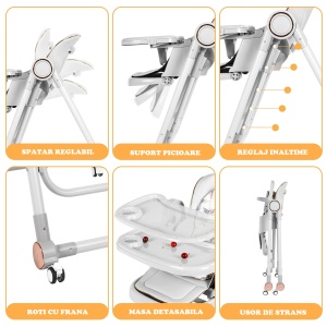 Scaun de Masa 3in1 pentru Bebelusi si Copii, Tarossy®, cu Balansoar, Gri - Img 4