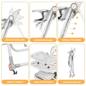 Scaun de Masa 3in1 pentru Bebelusi si Copii, Tarossy®, cu Balansoar, Gri - Img 4