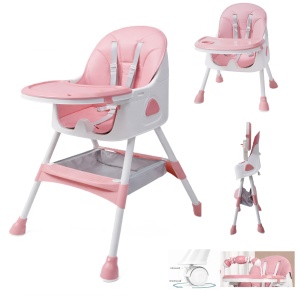 Scaun de Masa 3in1 pentru Bebelusi si Copii Tarossy®, Varsta 6 - 36 luni, Inaltime Ajustabila, Centura de Siguranta in 5 Puncte, Tavita Reglabila si Detasabila, Loc Depozitare, Roz - Img 4