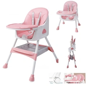 Scaun de Masa 3in1 pentru Bebelusi si Copii Tarossy®, Varsta 6 - 36 luni, Inaltime Ajustabila, Centura de Siguranta in 5 Puncte, Tavita Reglabila si Detasabila, Loc Depozitare, Roz - Img 4
