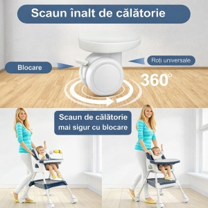 Scaun de Masa 3in1 pentru Bebelusi si Copii Tarossy®, Varsta 6 - 36 luni, Inaltime Ajustabila, Centura de Siguranta in 5 Puncte, Tavita Reglabila si Detasabila, Loc Depozitare, Albastru/ Blumarine - Img 2