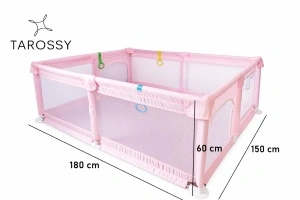 Tarc de Joaca pentru Copii Tarossy®, 180x150 cm, Spatiul de Joaca, 4 x Inele de Sustinere, Plasa de Protectie, 2 Usi cu Fermoar, Varsta 0-5 ani, Roz - Img 2