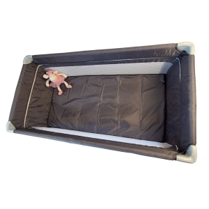 Patut pliant voiaj pentru bebelusi si copii Tarossy®, 2 nivele, portabil, 125x65 cm, etaj nou-nascuti, salteluta cu sistem de prindere, Gri - Img 5