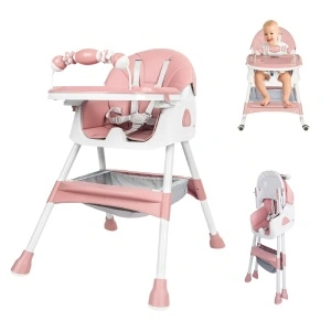 Scaun de Masa 3in1 pentru Bebelusi si Copii Tarossy®, Varsta 6 - 36 luni, Inaltime Ajustabila, Centura de Siguranta in 5 Puncte, Tavita Reglabila si Detasabila, Loc Depozitare, Roz