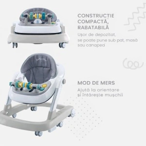 Premergator Copii 2 in 1 Reglabil Tarossy®, Pliabil, Roti 360 Grade, Gri - Img 6
