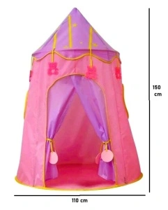 Cort pentru copii, Tarossy®, spatiu de joaca tip castel cu 2 ferestre, pliabil, roz, 110cm x 150cm - Img 2