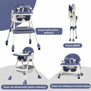 Scaun de Masa 3in1 pentru Bebelusi si Copii Tarossy®, Varsta 6 - 36 luni, Inaltime Ajustabila, Centura de Siguranta in 5 Puncte, Tavita Reglabila si Detasabila, Loc Depozitare, Albastru/ Blumarine - Img 3
