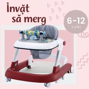 Premergator Copii 2 in 1 Reglabil Tarossy®, Pliabil, Roti 360 Grade, Rosu-Grena - Img 6