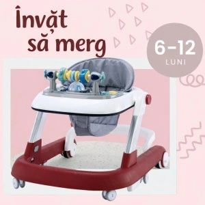 Premergator Copii 2 in 1 Reglabil Tarossy®, Pliabil, Roti 360 Grade, Rosu-Grena - Img 6