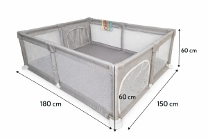 Tarc de Joaca pentru Copii Tarossy®, 180x150 cm, Spatiul de Joaca, 4 x Inele de Sustinere, Plasa de Protectie, 2 Usi cu Fermoar, Varsta 0-5 ani, Gri - Img 2