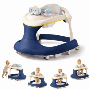 Premergator bebe TAROSSY multifunctional, pliabil, reglabil pe inaltime, cu roti 360° si tava muzicala, Albastru