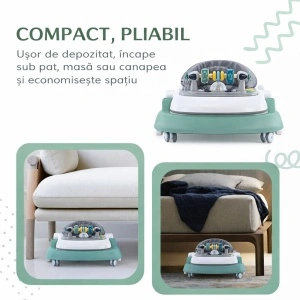 Premergator Copii 2 in 1 Reglabil Tarossy®, Pliabil, Roti 360 Grade, Verde - Img 5