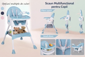 Scaun de Masa 3in1 pentru Bebelusi si Copii Tarossy®, Varsta 6 - 36 luni, Inaltime Ajustabila, Centura de Siguranta in 5 Puncte, Tavita Reglabila si Detasabila, Loc Depozitare, Verde Menta - Img 5