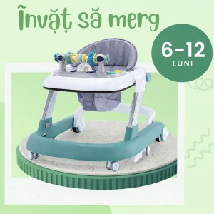 Premergator Copii 2 in 1 Reglabil Tarossy®, Pliabil, Roti 360 Grade, Verde - Img 2