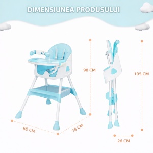Scaun de Masa 3in1 pentru Bebelusi si Copii Tarossy®, Varsta 6 - 36 luni, Inaltime Ajustabila, Centura de Siguranta in 5 Puncte, Tavita Reglabila si Detasabila, Loc Depozitare, Verde Menta - Img 2