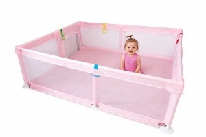 Tarc de Joaca pentru Copii Tarossy®, 180x150 cm, Spatiul de Joaca, 4 x Inele de Sustinere, Plasa de Protectie, 2 Usi cu Fermoar, Varsta 0-5 ani, Roz - Img 4