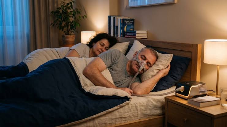 rutina de seara pentru adaptarea la CPAP - aparat pregatit pe noptiera