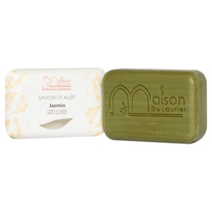Sapun de Alep cu Iasomie, 100% natural, efect hidratant, pentru utilizare zilnica de catre intreaga familie, fabricat artizanal in Siria, 100g, Maison du Laurier