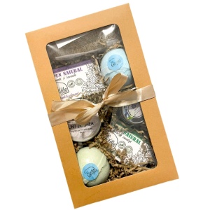 Set cosmetice naturale Lucille - Fresh Vibes - cu 2 Sapunuri naturale 2x90g, 2 Bile efervescente de baie 2x120g, 1 Unt de shea purificat 1x90g, 1 Burete lufa 1x10g, 1 lumanare parfumata 1x28g - Img 3