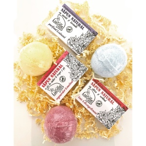 Set cosmetice naturale pentru baie Lucille - Fizzes and Bubbles cu 3 Sapunuri 100% naturale 3x90g, 3 Bile efervescente baie 3x120g - Img 4