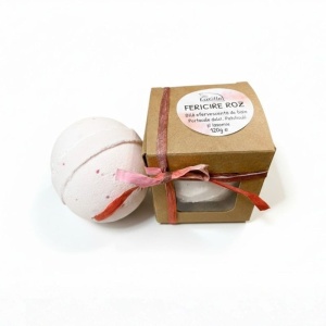 FERICIRE ROZ - Bila efervescenta de baie cu unt de shea si uleiuri esentiale de Portocale Dulci, Patchouli si Iasomie, Lucille, 120g, aromaterapie, experienta spa, culori vibrante