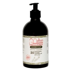 Sapun Lichid Natural de Alep cu 35% ulei de dafin, purificator si hidratant, 4 in 1: sapun, sampon, gel de dus, demachiant, fabricat artizanal in Siria, 500 ml, Maison du Laurier