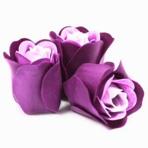 Set 3 Trandafiri din Sapun – Violet, de utilizat ca Flori de Baie sau ca Decoratiune, Parfum de Lavanda, Cutie Cadou in Forma de Inima, 7 x 8 x 4 cm, 17 g, Ancient Wisdom - Img 2